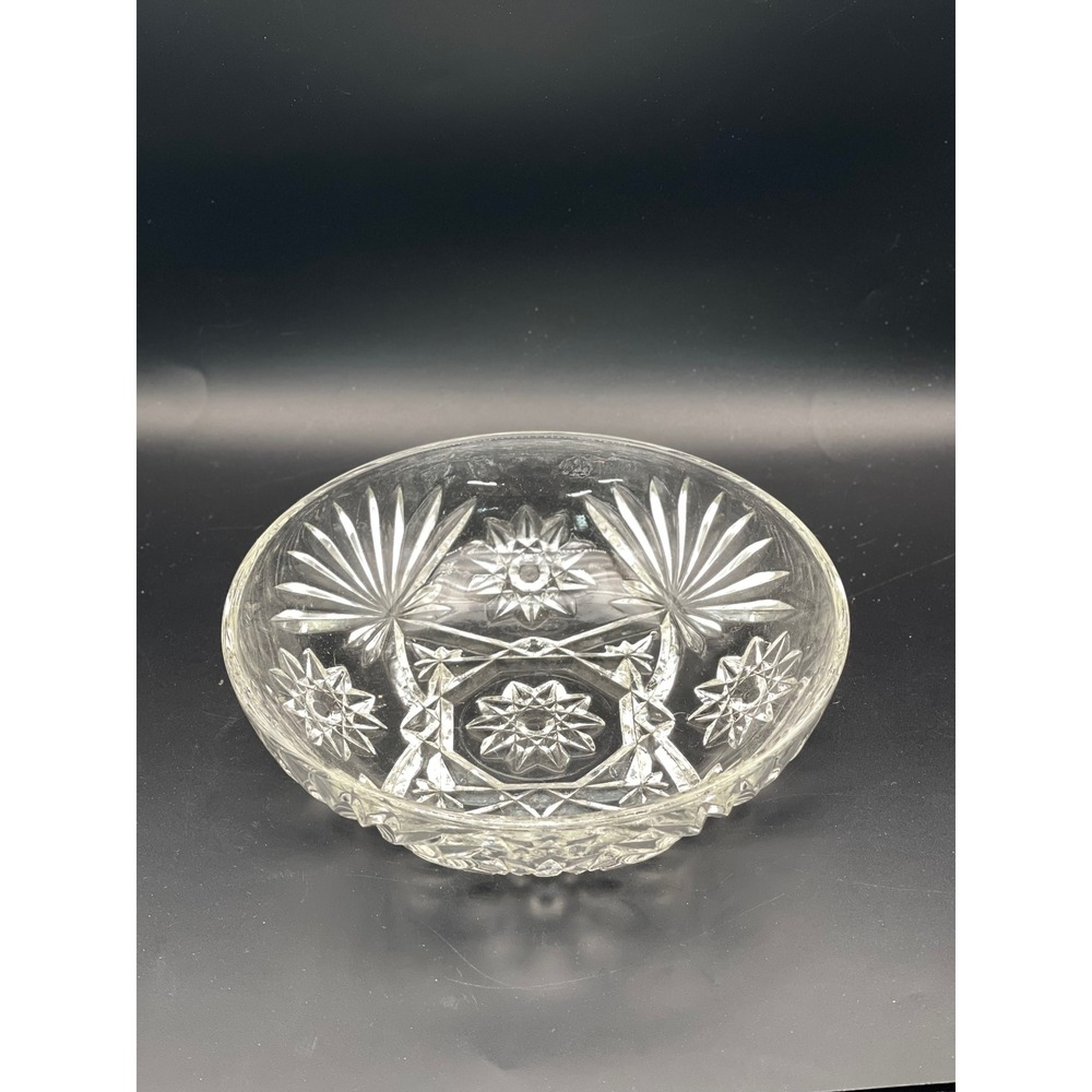 Anchor Hocking Starburst Glass Bowl EAPC Clear Pressed Glass Serving Dish 7"